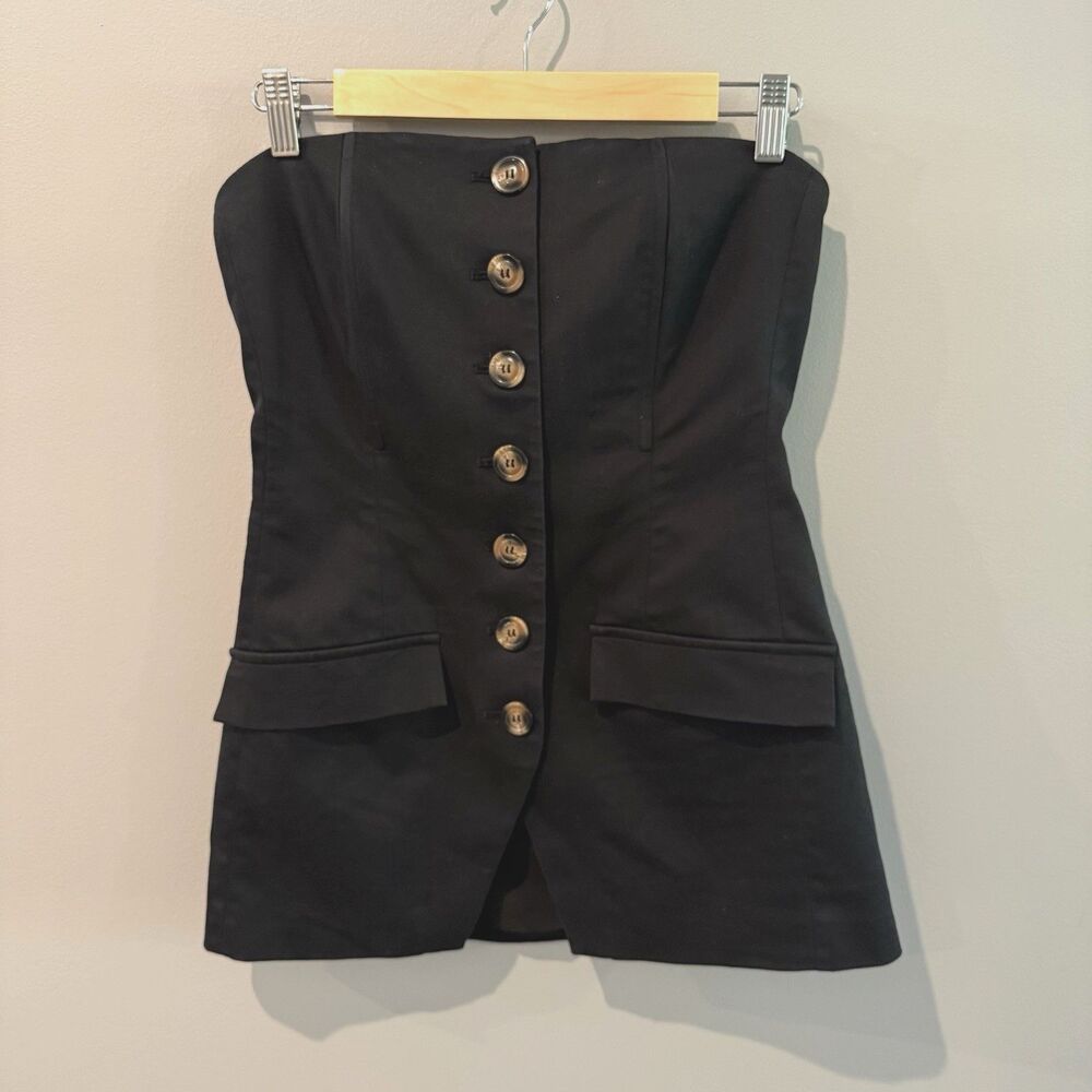 Favorite Daughter Phoebe Bustier Top Black Strapless Corset Vest Blazer 8 Button